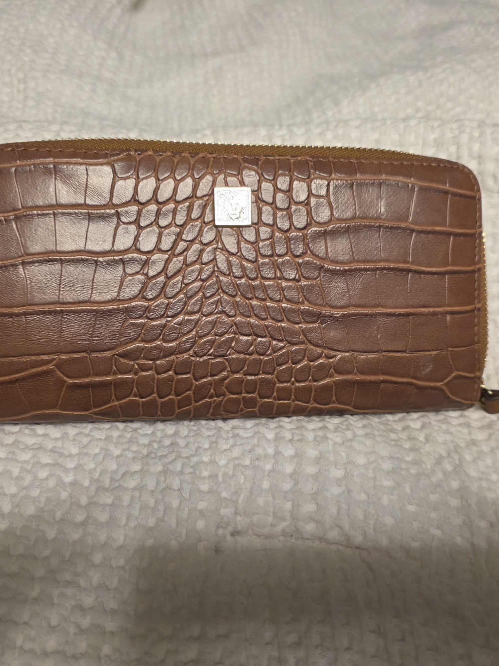 Anne Klein Brown Croc-Embossed Zip Wallet